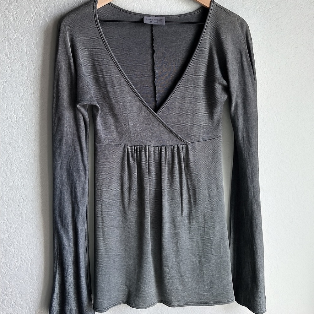 🩶Michael Stars Gray The Original Tee V-neck Babydoll Long Sleeve Top